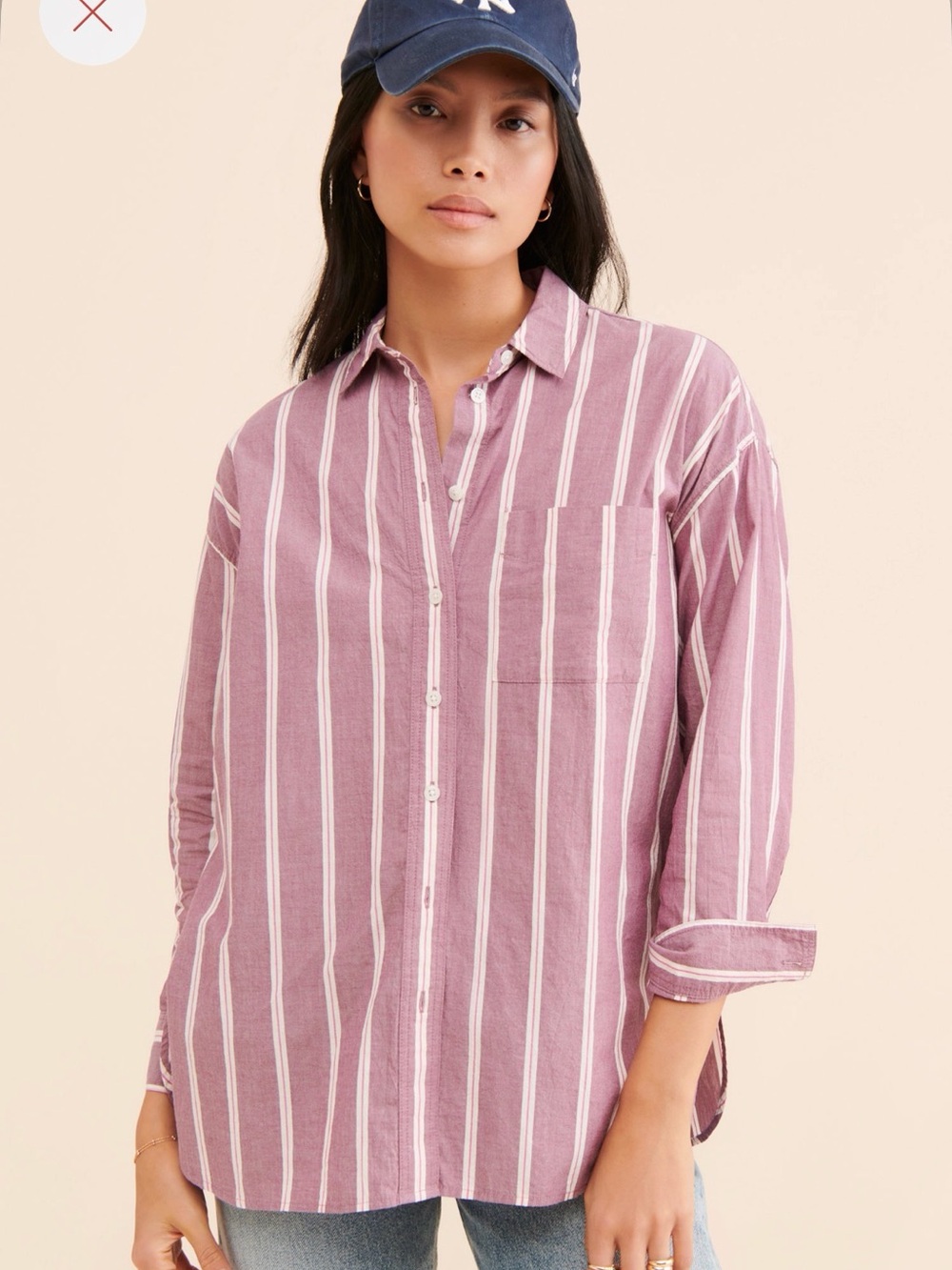 Madewell Striped Button-Down Shirt in Dusty Plum and White